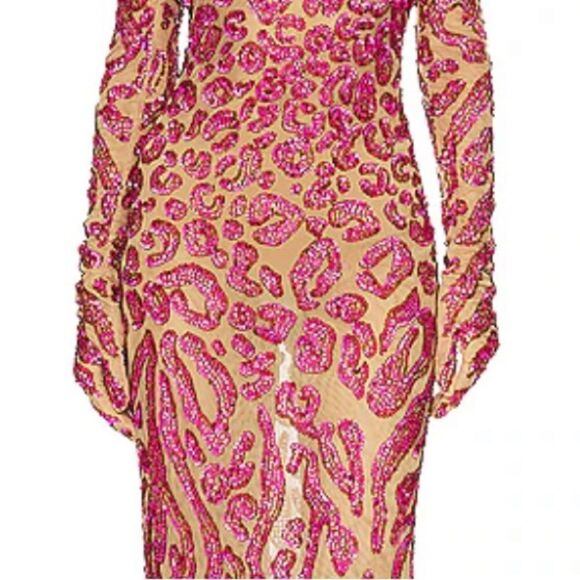 NBD REVOLVE Alayah Midi Dress in Hot Pink Sequin Animal Pattern Strapless Gloves - Picture 4 of 10